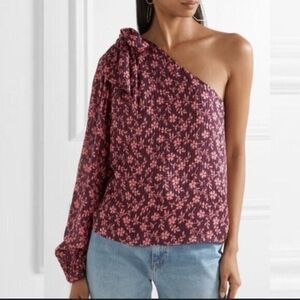 Ulla Johnson Enid One Shoulder Pink Floral Silk Blouse Size 6